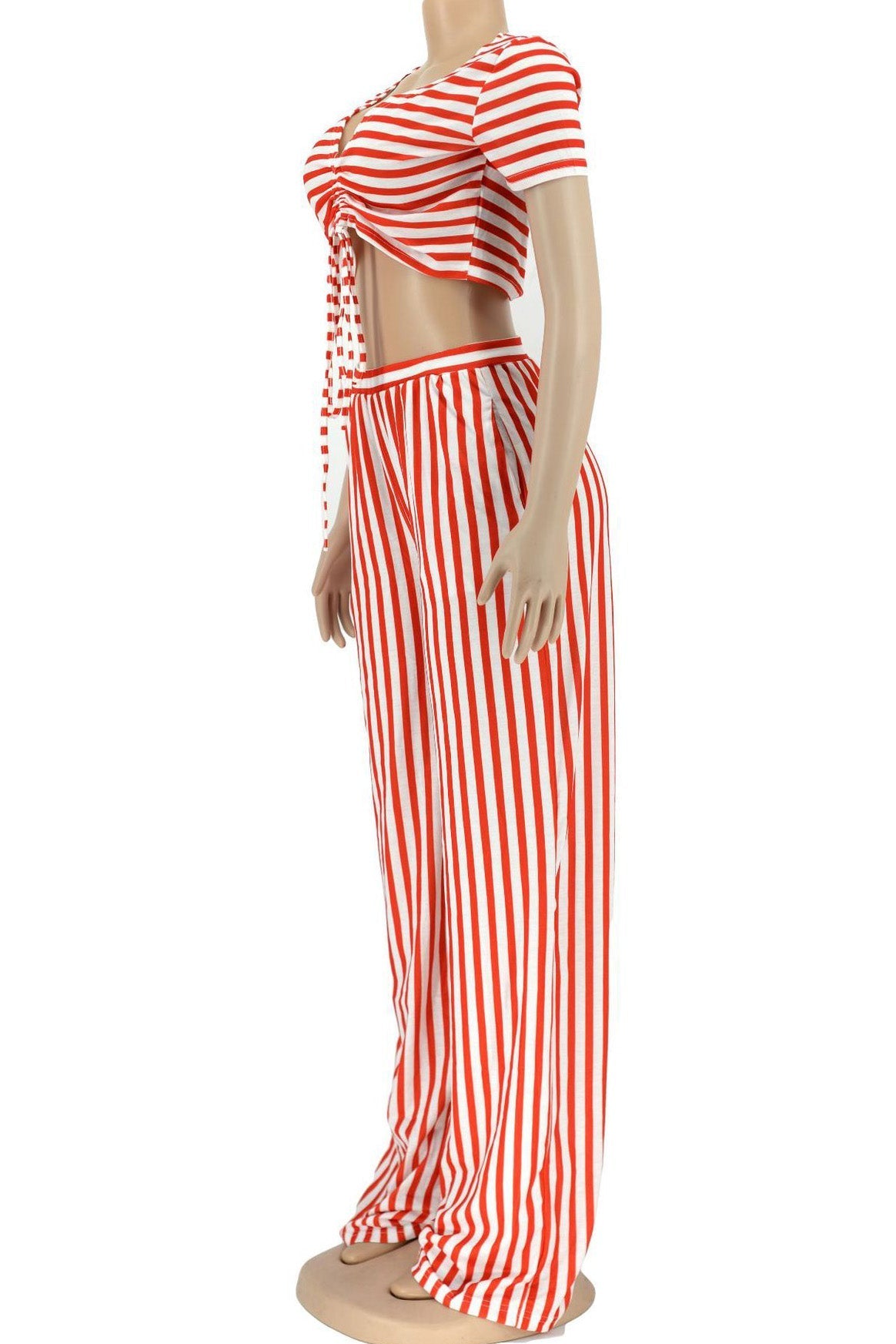Striped Print V Neck Short Sleeve Two Piece Set Lavish Daily