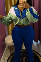Color block Zip Top & Pants Set Lavish Daily