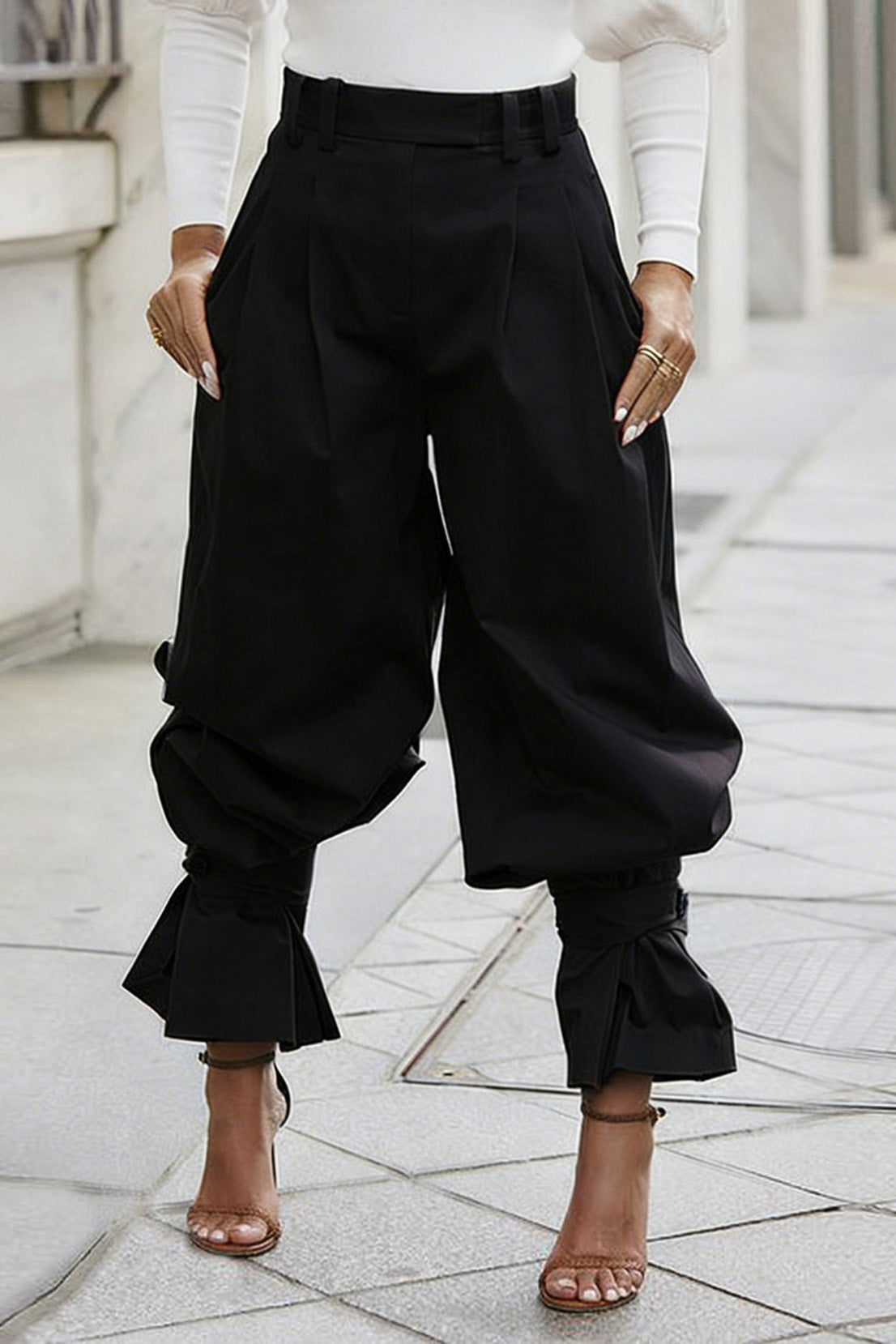 Pleated Ruffle-Cuff Balloon Trousers Lavish Daily
