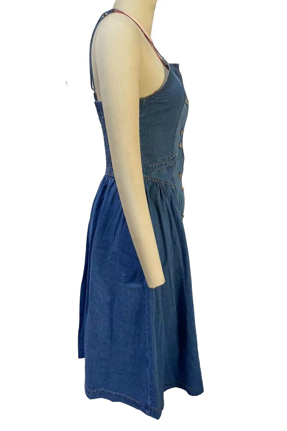 Button-Down Denim Midi Sundress with Pockets Lavish Daily