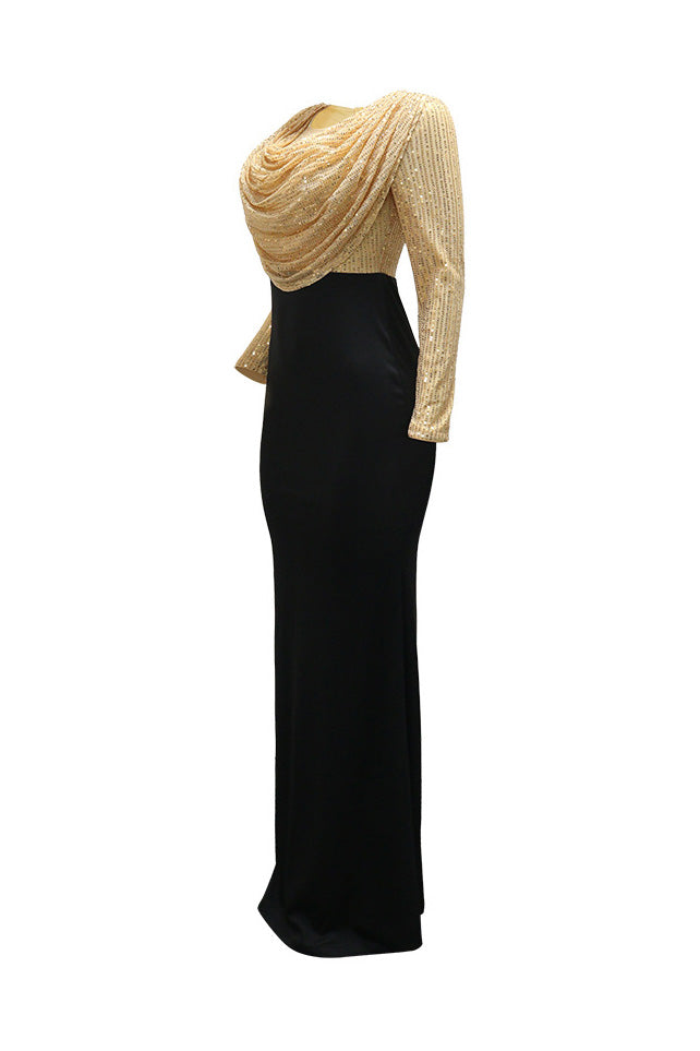 Sequin Cowl Neck Mermaid Maxi Dress Lavish Daily