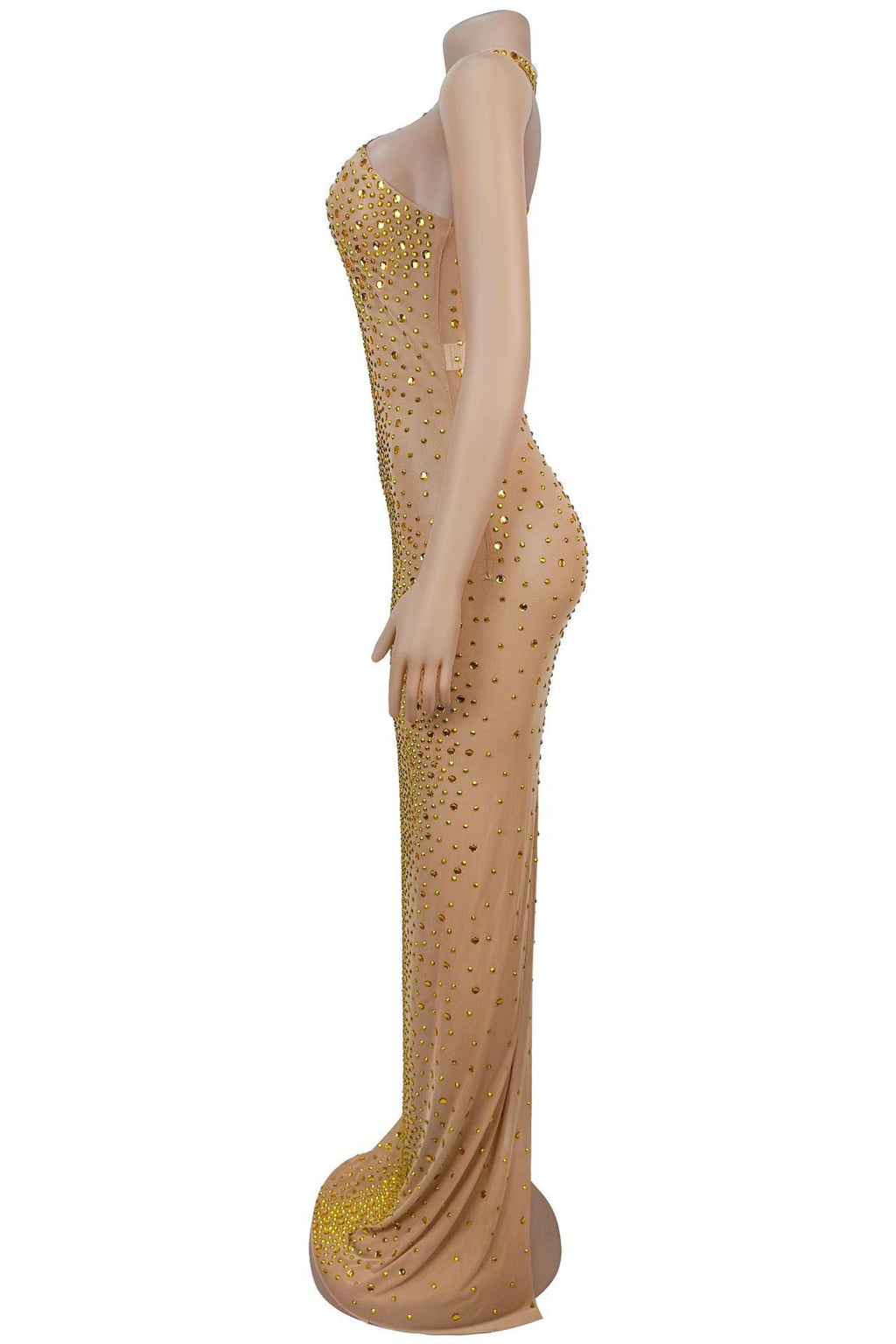 Sheer Mesh Rhinestone Bodycon Dress LavishDaily