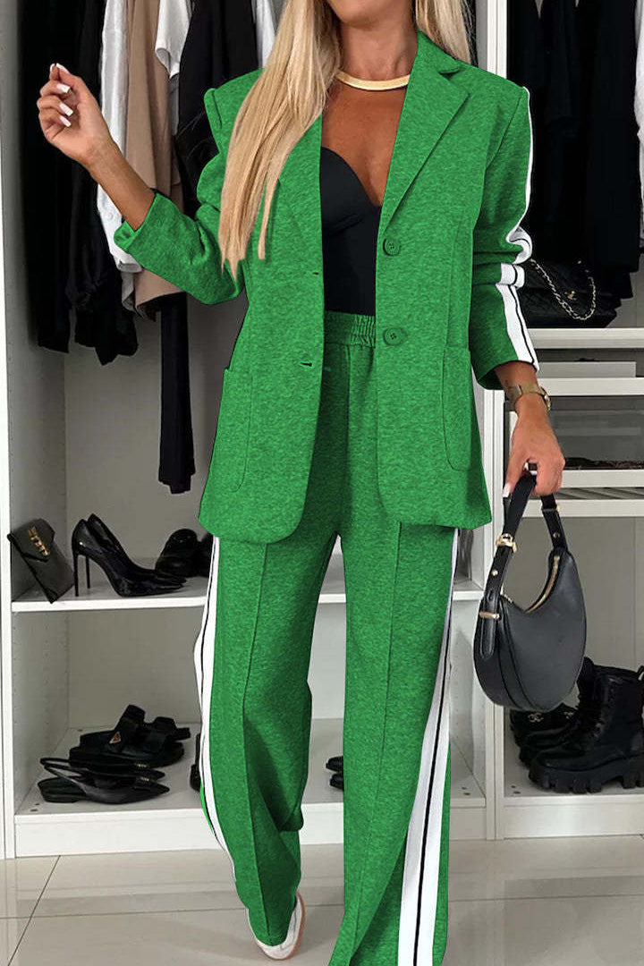 Long Sleeve Collared Casual Blazer Set Lavish Daily