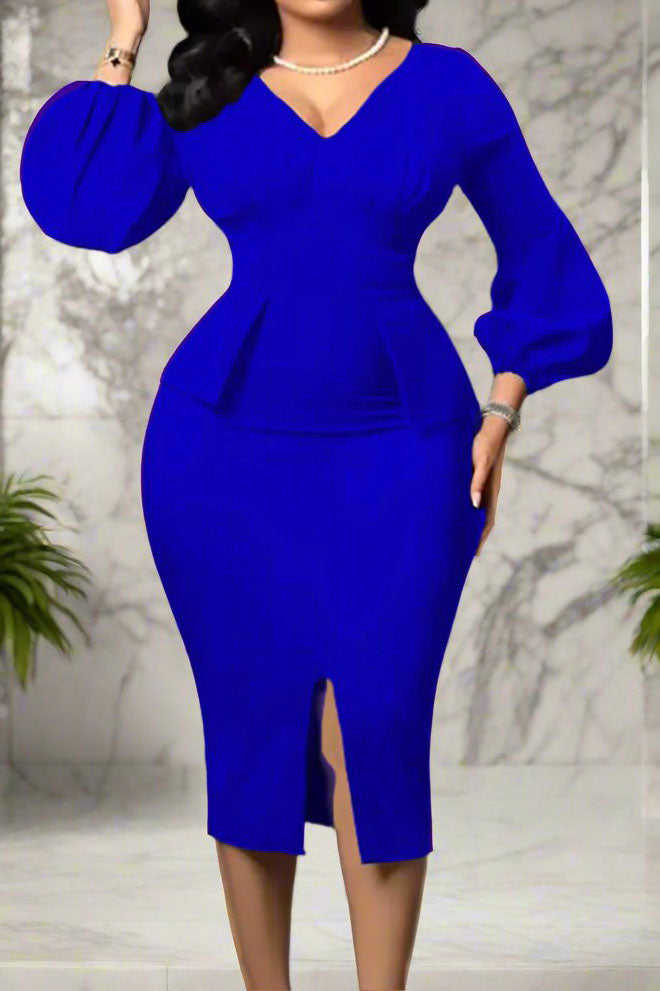 V-Neck Patchwork One-Step Skirt Dress Lavish Daily