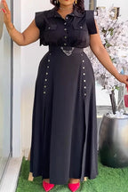 Solid Color Sleeveless Workwear Slit Dress Set Lavish Daily