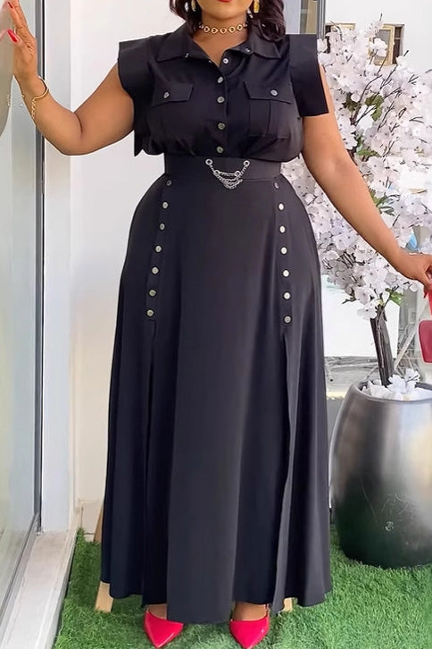 Solid Color Sleeveless Workwear Slit Dress Set Lavish Daily