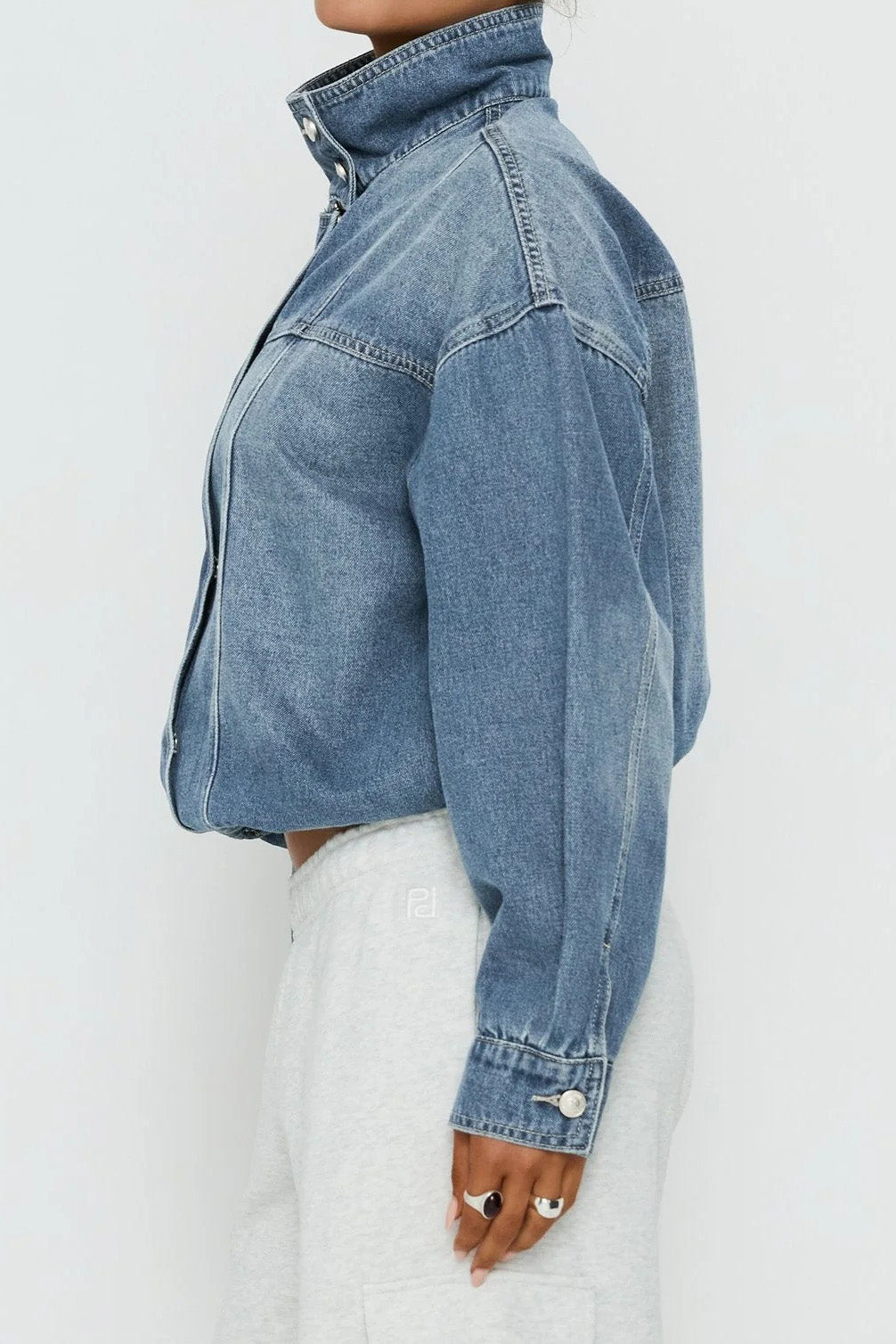 Vintage Washed Denim Stand Collar Jacket Lavish Daily