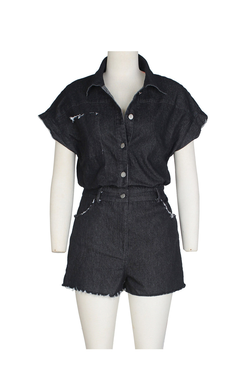 Denim Washed Distressed Romper Lavish Daily