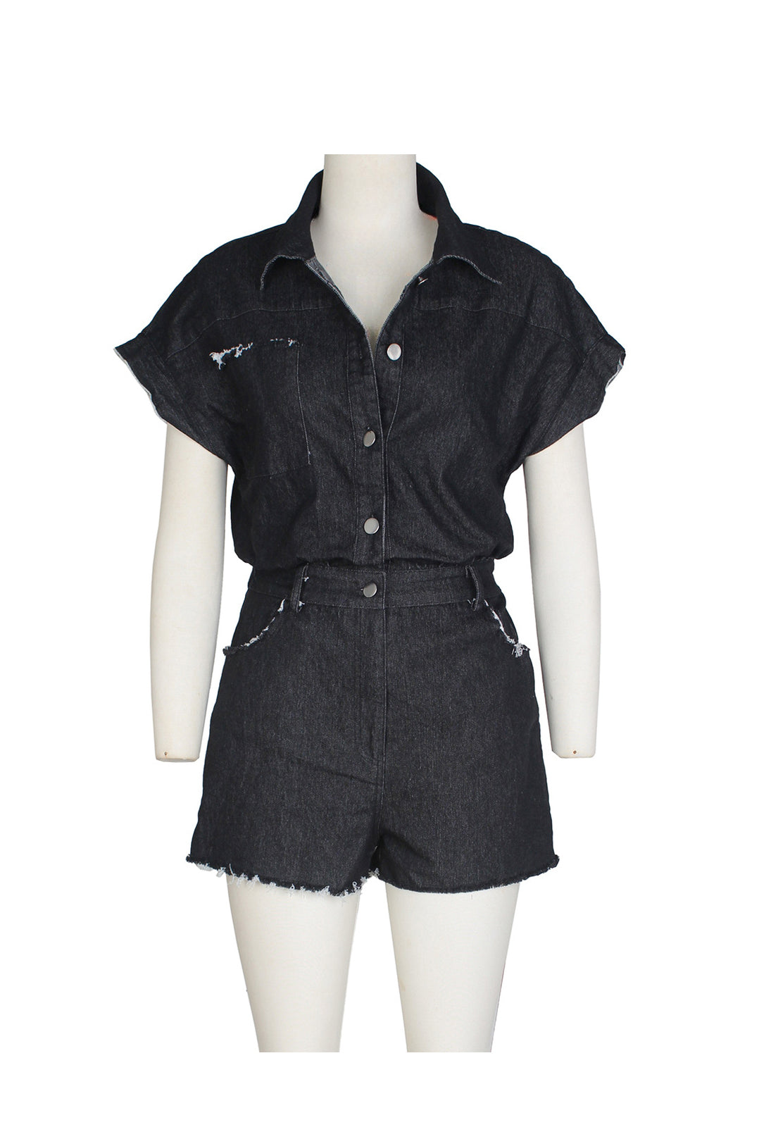 Denim Washed Distressed Romper Lavish Daily