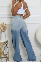 Casual Multi-Pocket Ombre Wide-Leg Jeans Lavish Daily