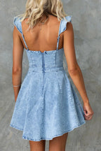 Ruffled Square Neck Denim Mini Dress Lavish Daily