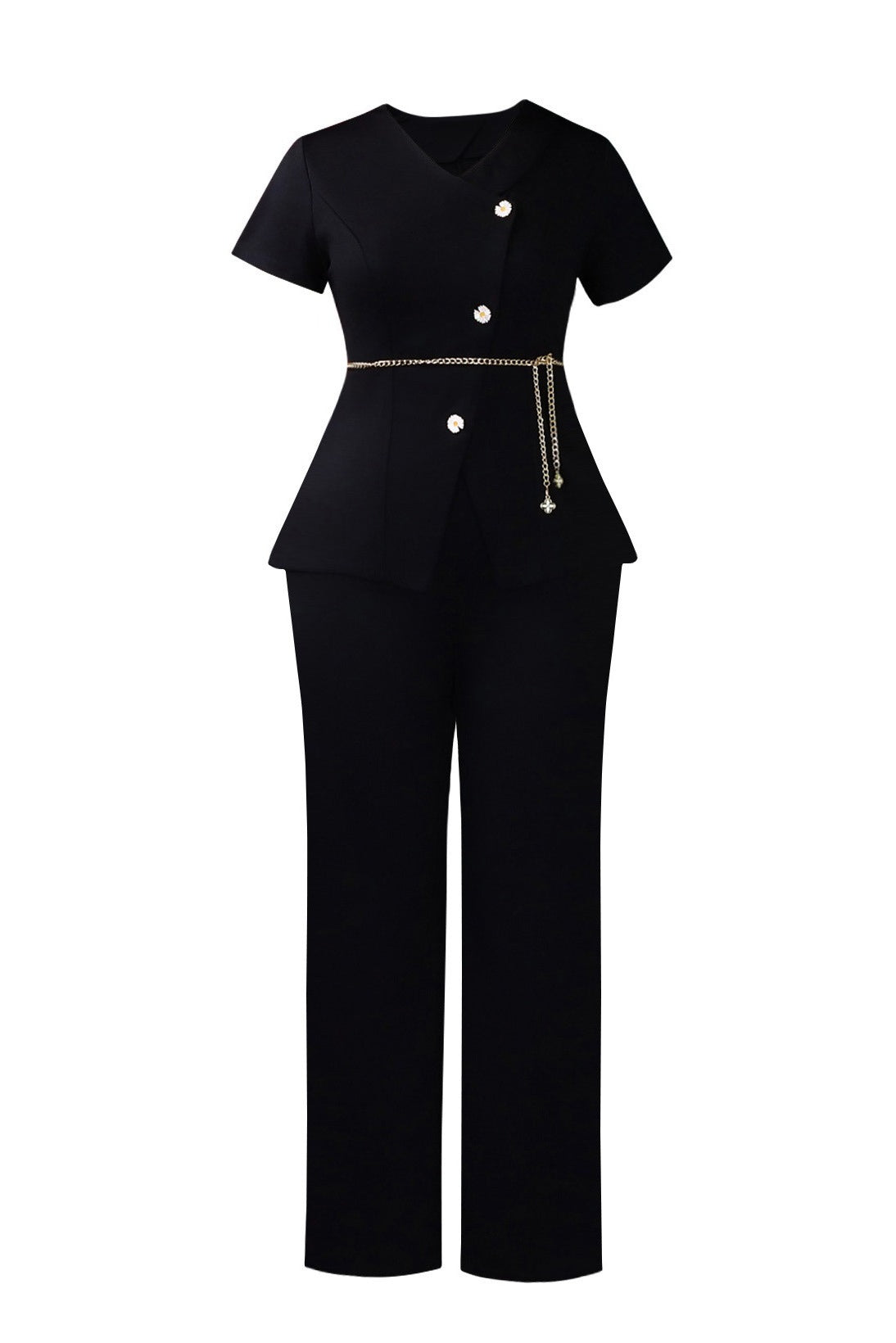 Short Sleeve Asymmetric Blazer Trouser Set Lavish Daily