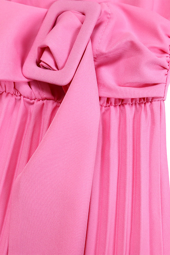 V Neck Long Sleeve Pleated Midi Dress Lavish Daily