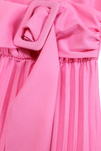 V Neck Long Sleeve Pleated Midi Dress Lavish Daily