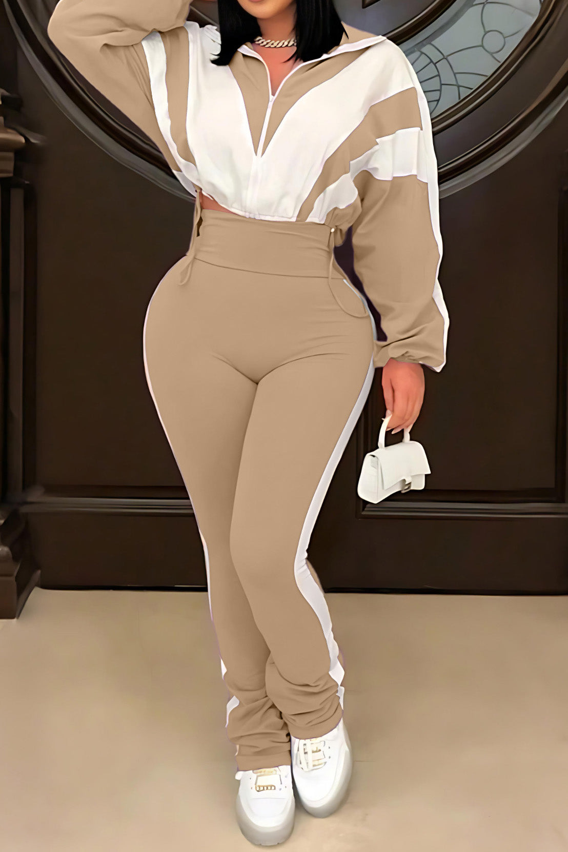 Sporty Color Block 2-Piece Tracksuit Lavish Daily
