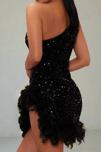 Feather Hemline Sequin Mini Dress Lavish Daily