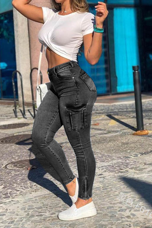 Solid Side Zipper Skinny Jeans Lavish Daily