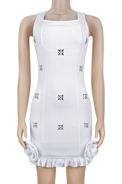 Rhinestone 3D Rosette Hem Mini Dress Lavish Daily