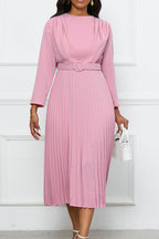 Elegant Pleated Career Solid Dress Lavish Daily