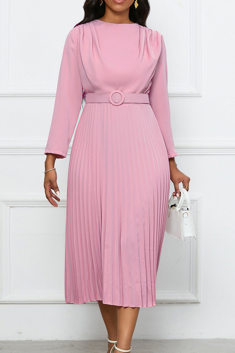 Elegant Pleated Career Solid Dress Lavish Daily