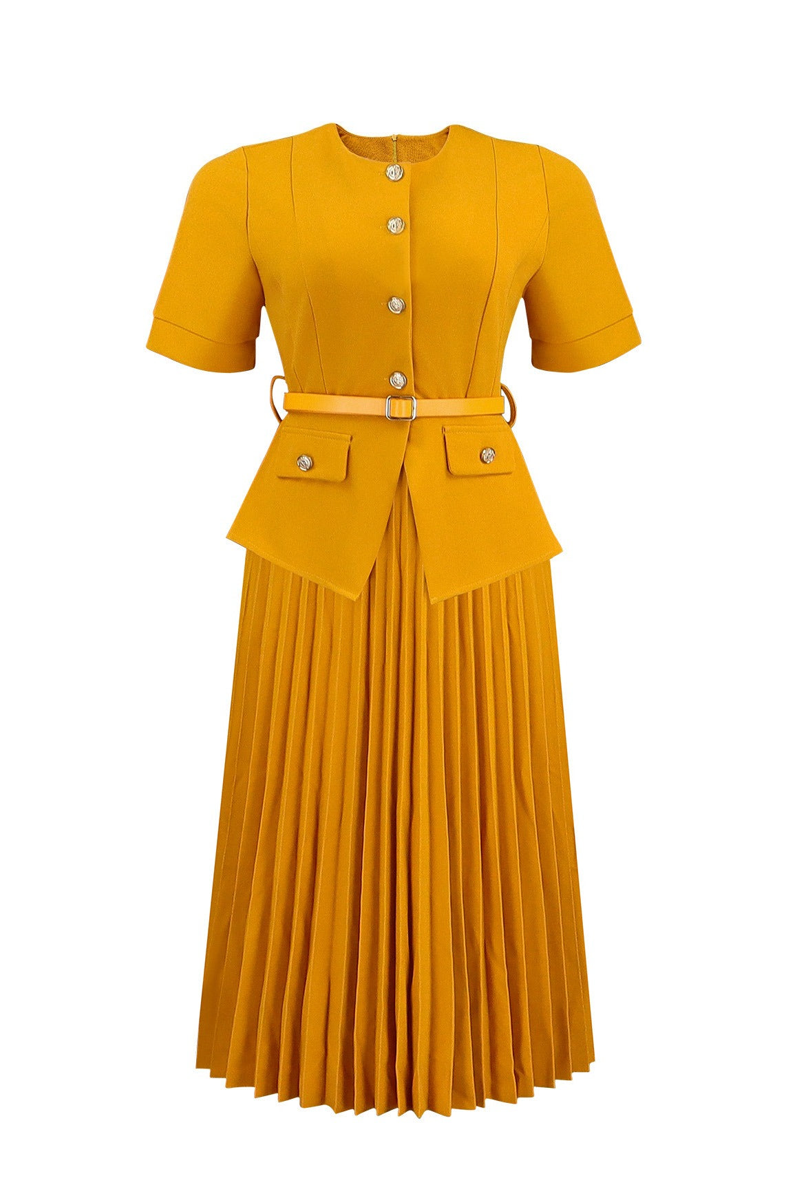 Mock 2-Piece Peplum Pleated Midi Dress Lavish Daily