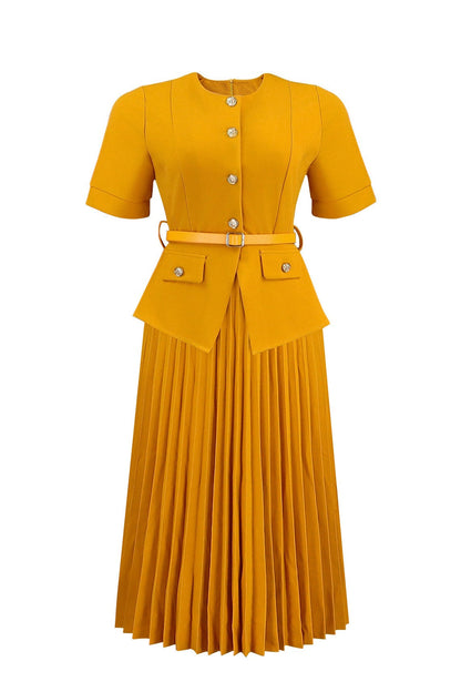 Mock 2-Piece Peplum Pleated Midi Dress Lavish Daily