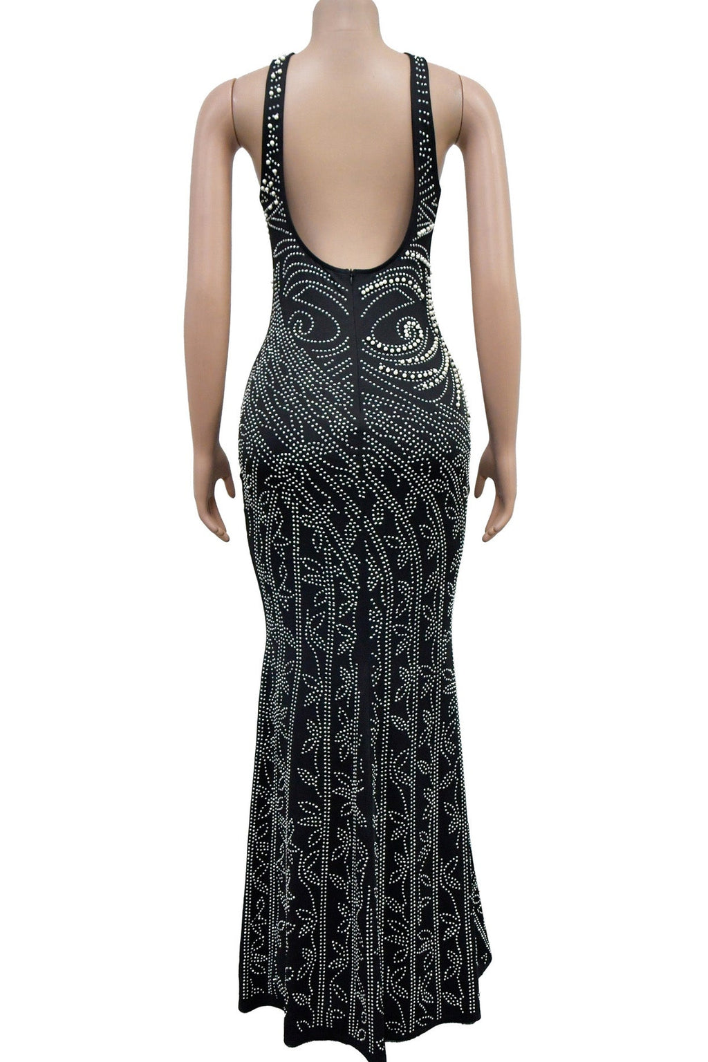 Solid Rhinestone Backless Split Maxi Dress Lavish Daily