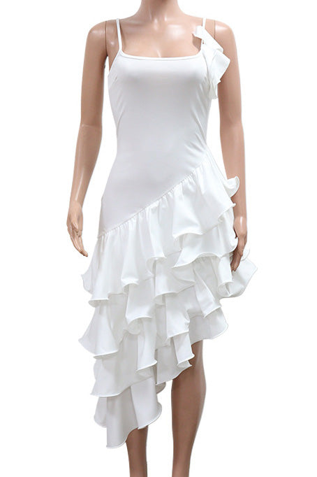 Solid Color Ruffle Hem Spaghetti Strap Dress Lavish Daily
