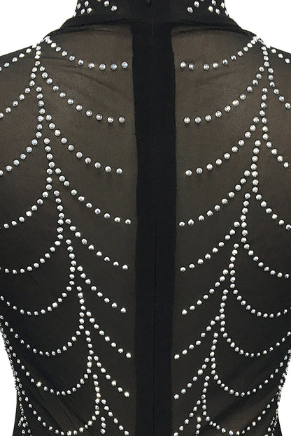 Rhinestone Long-Sleeve Sheer Maxi Dress Lavish Daily