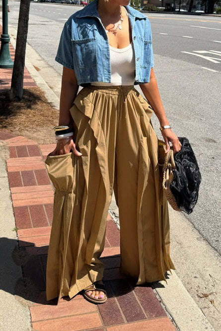 Cascading Ruffle Wide Leg Parachute Pants Lavish Daily