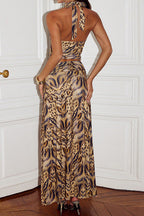 Halter Print Crop Top & Slit Skirt Set Lavish Daily