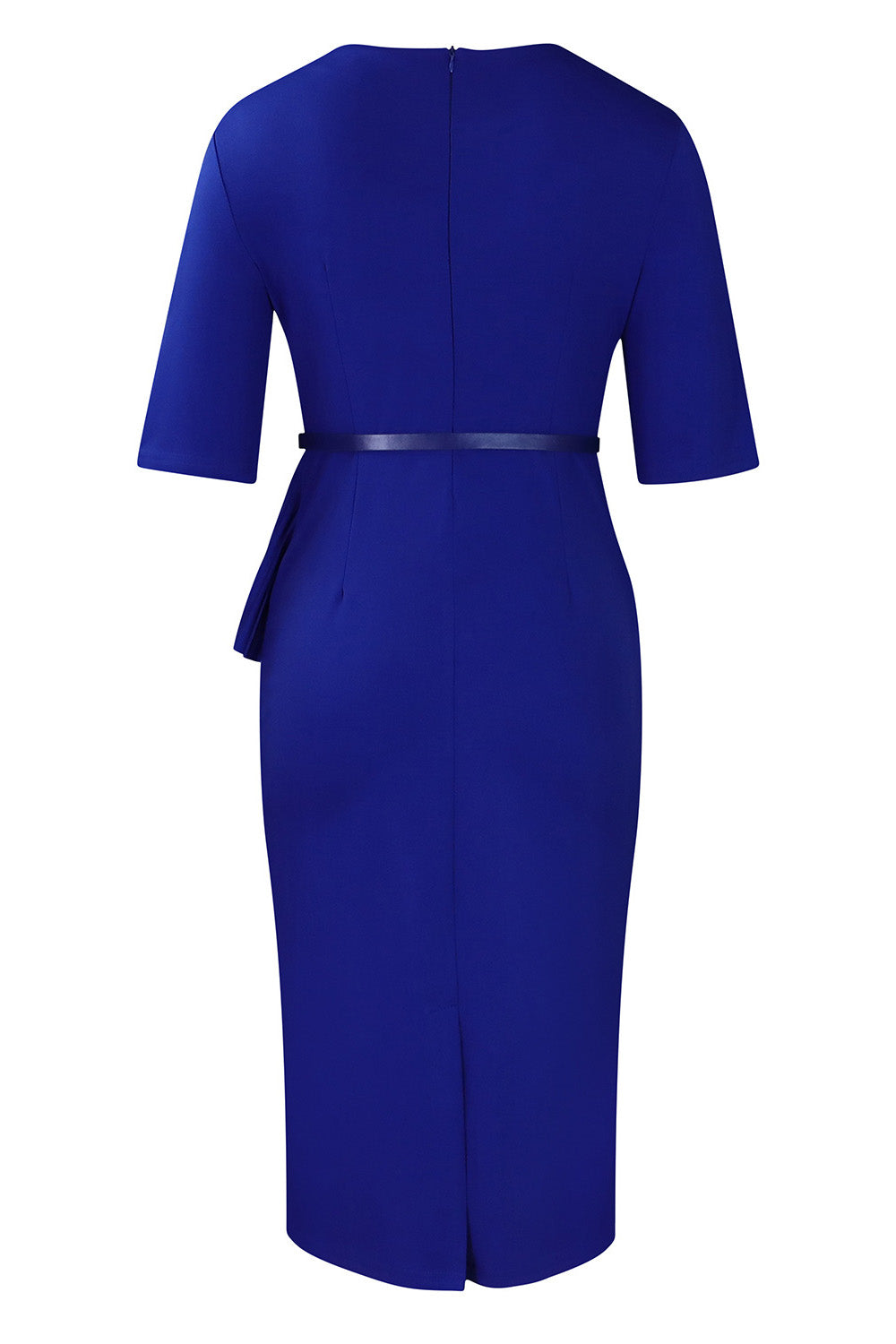 Solid Short Sleeves Knee Length Peplum Dress Lavish Daily