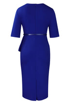 Solid Short Sleeves Knee Length Peplum Dress Lavish Daily