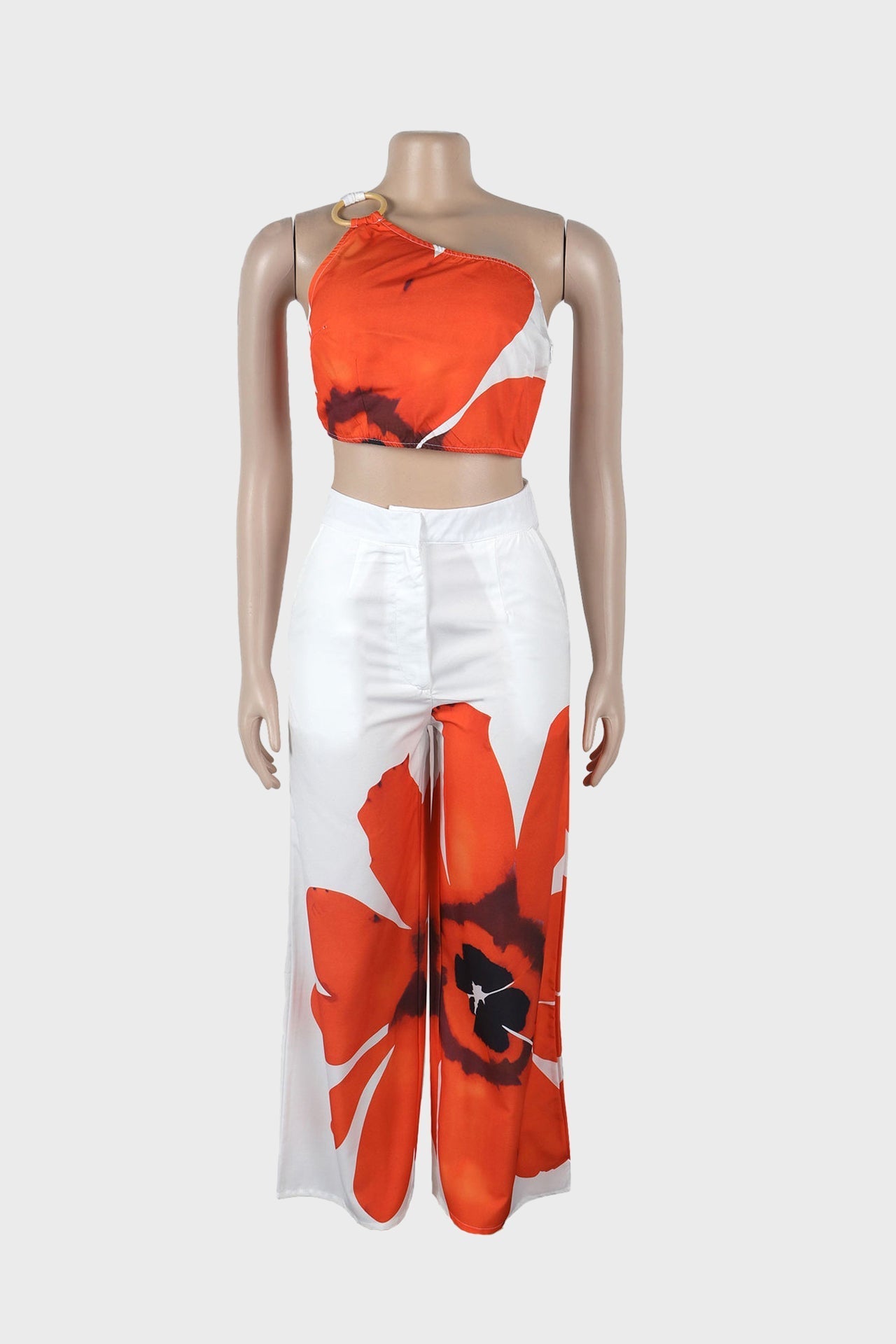 Printed One-Shoulder Top & Wide Leg Pants Set Lavish Daily