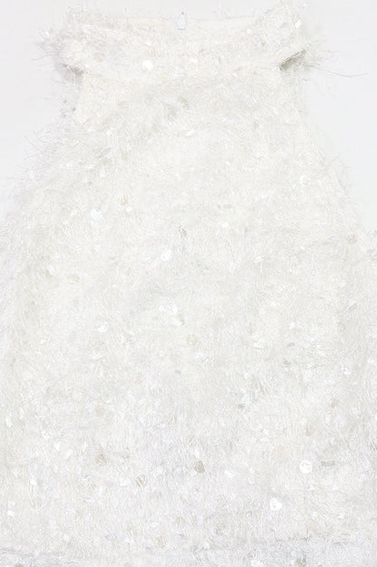 Sequin Embellished Textured Halter Mini Dress Lavish Daily