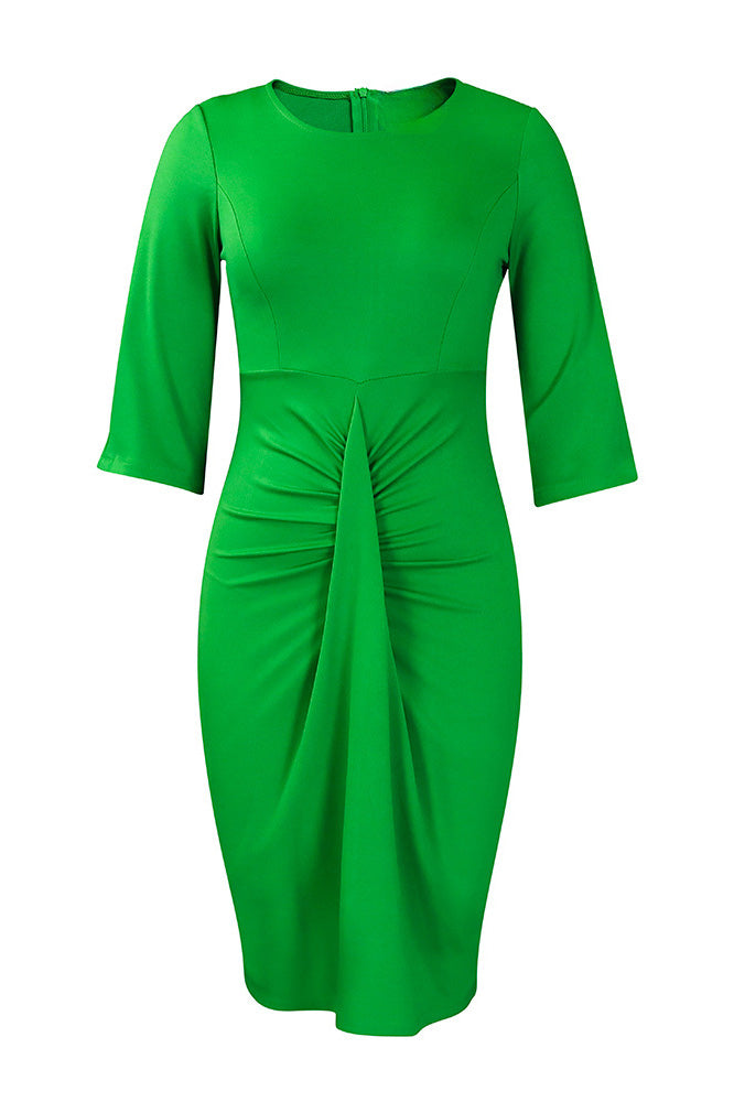 Office Pleated Pencil Dress Women's Slim Fit Lavish Daily