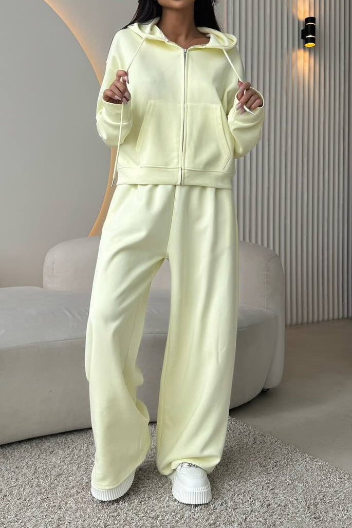 Hooded Zip Sweatshirt & Drawstring Pants Set Lavish Daily