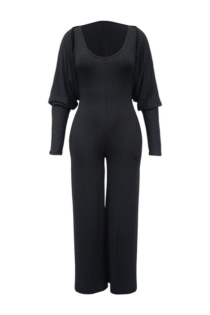 2-Piece Ribbed Knit Tank Jumpsuit & Cropped Top Set Lavish Daily