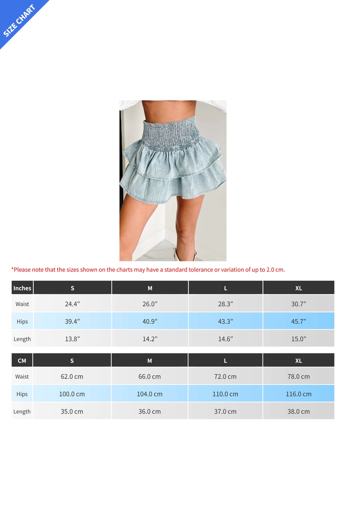 Light Washed Denim Tiered Skirt Lavish Daily