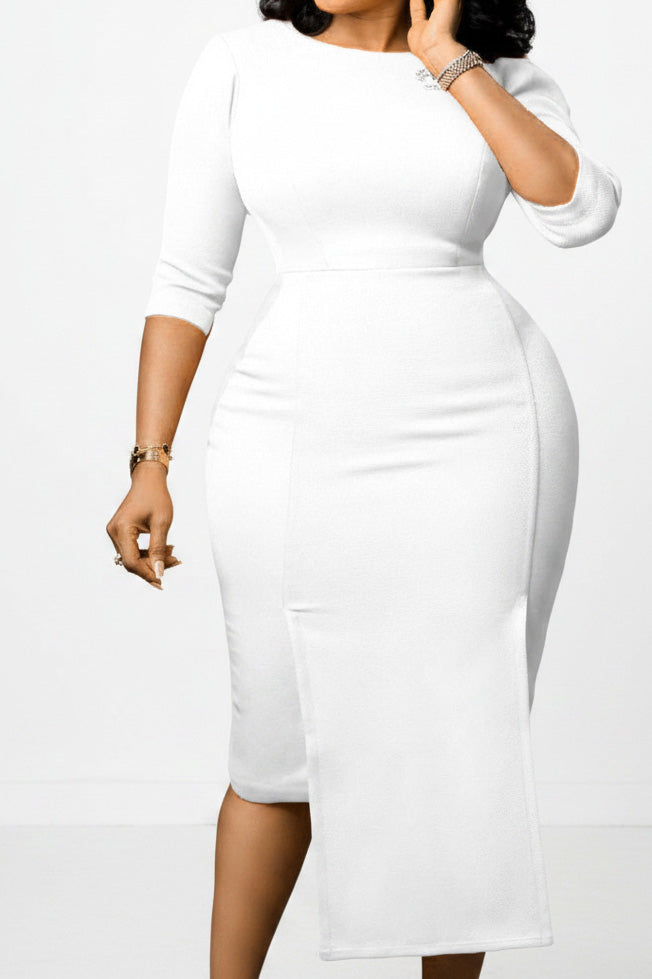 Elegant 3/4 Sleeve Front Slit Pencil Dress Lavish Daily