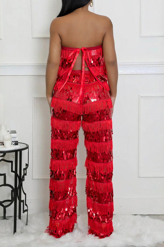 Fringe Sequin Pants Set Lavish Daily
