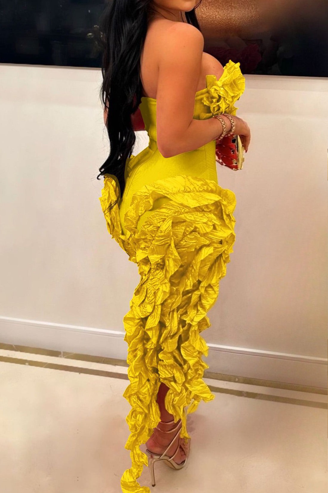 Strapless 3D Ruffle Asymmetrical Dress Lavish Daily