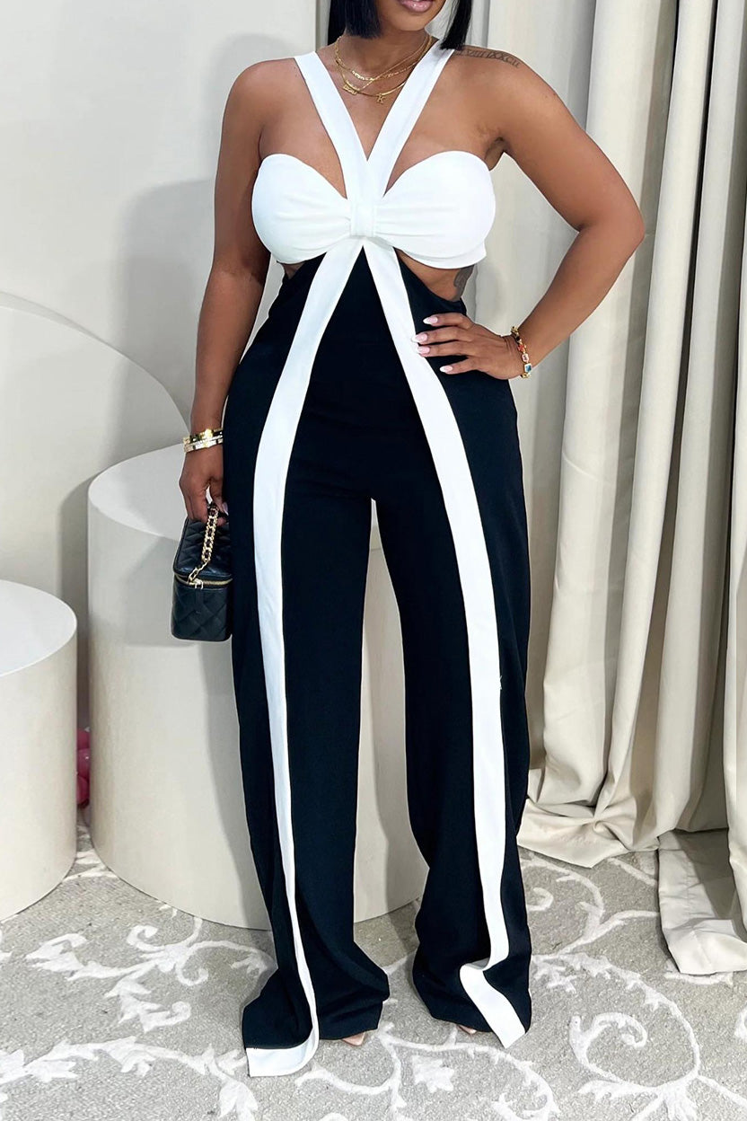 Crisscross Ribbon Cutout Jumpsuit Lavish Daily