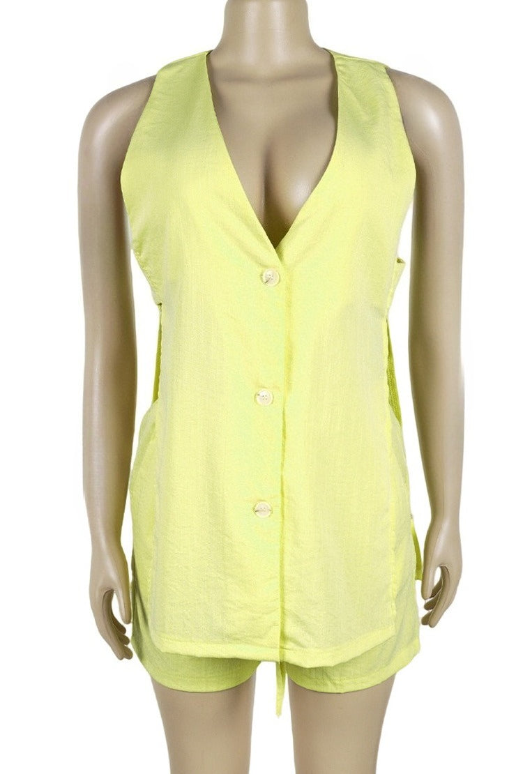 2-Piece Linen-Feel Vest & Shorts Set Lavish Daily