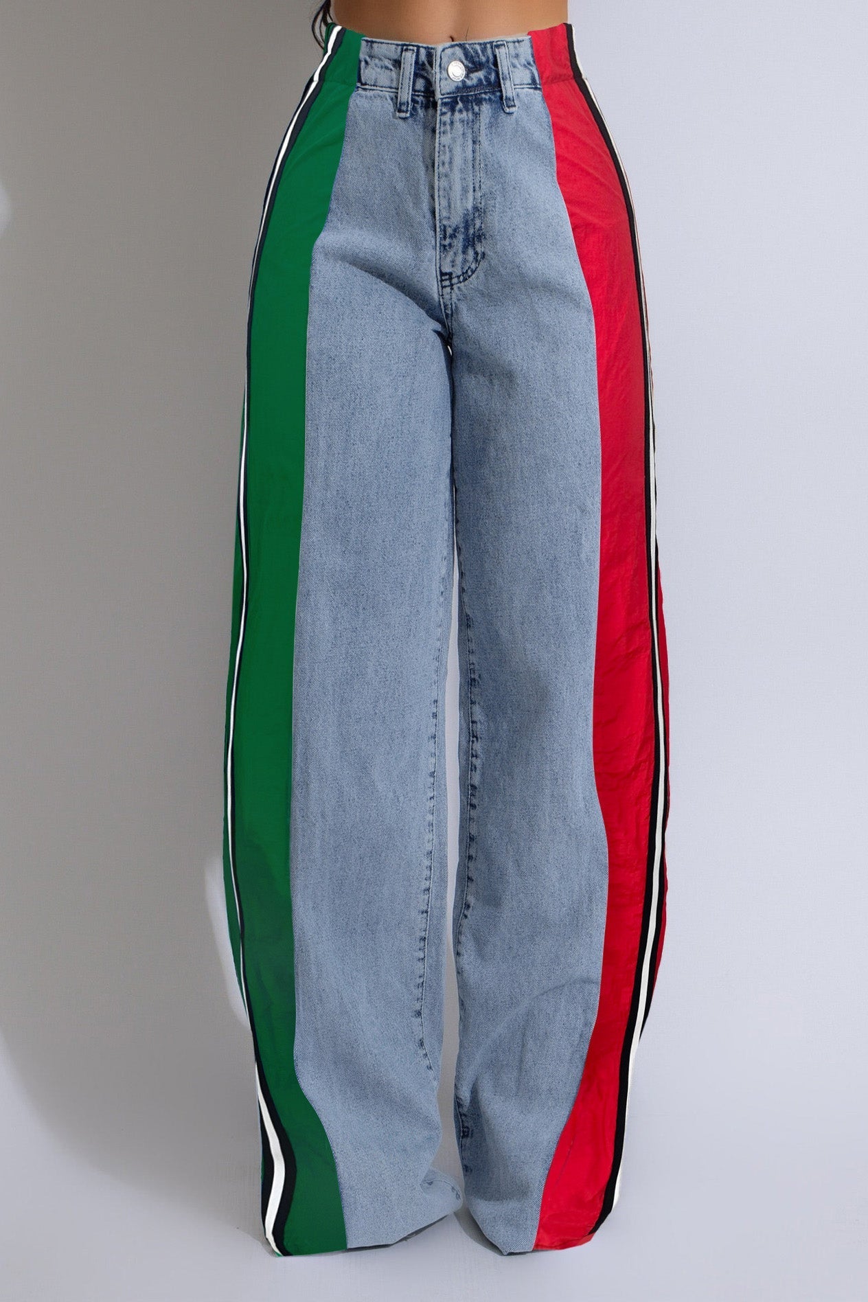 Wide Jeans with Wide Contrast Side Lines-Light Blue Lavish Daily