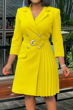 Pleated Patchwork Midi Blazer Dress Lavish Daily