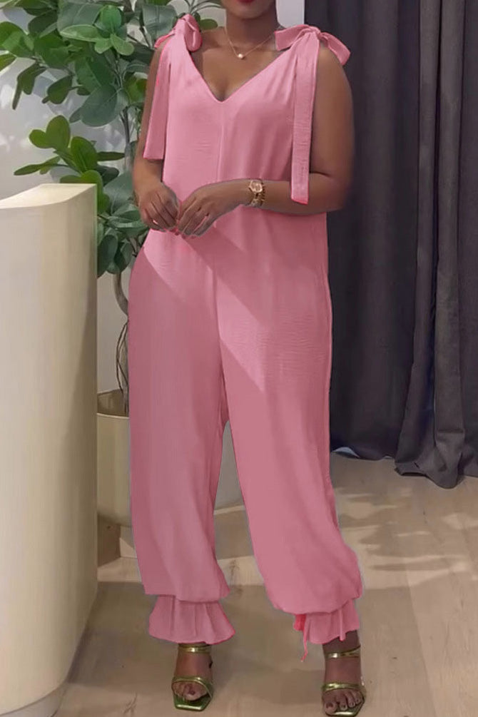 Bandage Casual Style Loose Jumpsuit Lavish Daily