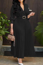 Solid Color Cinched Waist Pleated Long Dress Lavish Daily