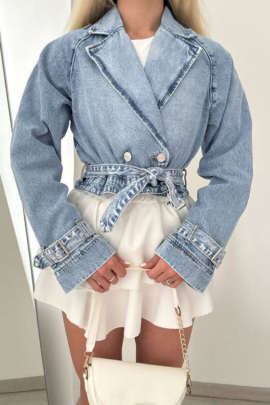 Cropped Denim Trench Jacket Lavish Daily