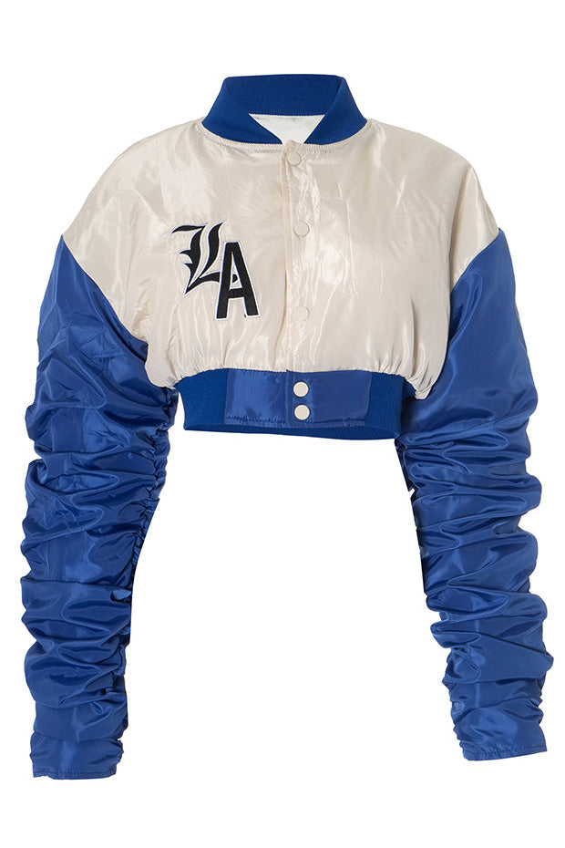 Patchwork Puff Sleeve Bomber Jacket Lavish Daily